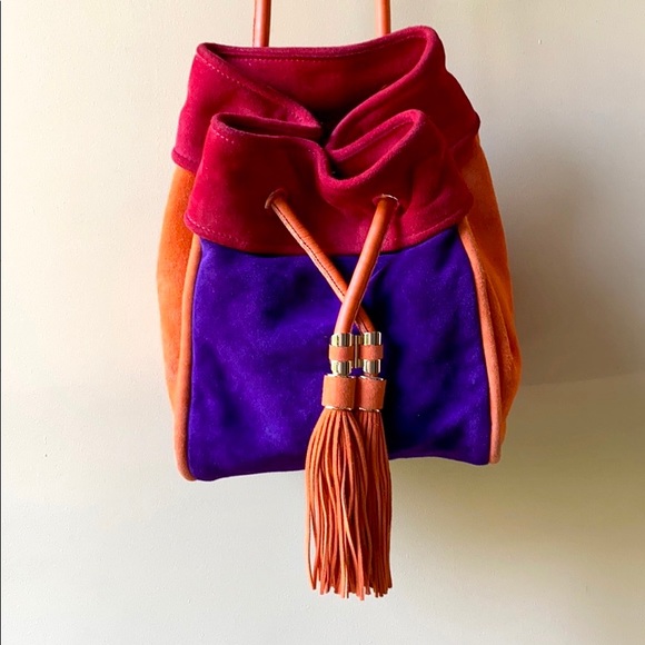 Salvatore Ferragamo Orange Purple Suede Haley Bag - Picture 3 of 15